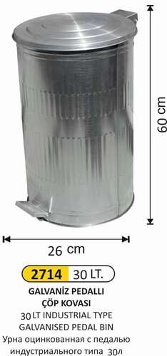 Arı Metal 2714 Galvaniz Çöp Kovası Dik Pedallı 30 Litre