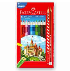 FABER CASTELL - FABER 12 RENK KURU BOYA KALEMİ 12+2 OKUL SET 5178000104