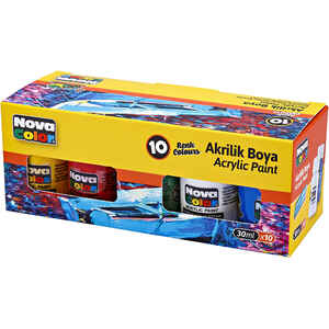 NOVA COLOR - NOVA COLOR 10 RENK AKRİLİK BOYA ŞİŞE 30 ml NC-2002